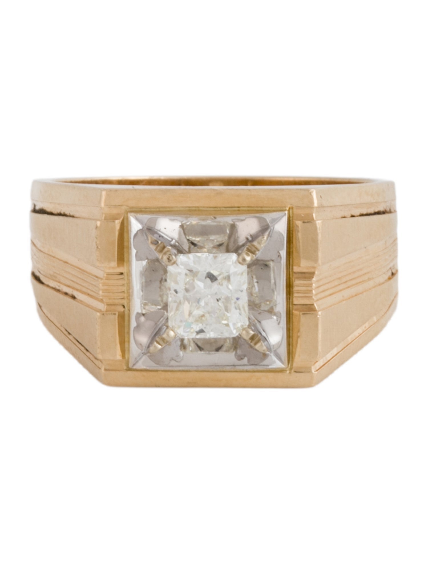 Ring 14K Diamond Textured Signet