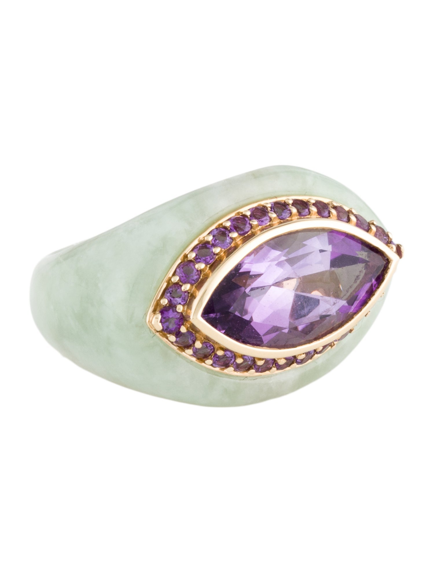 Ring 14K Amethyst & Jadeite Cocktail
