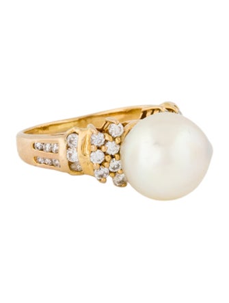 Ring 14K Pearl & Diamond Cocktail Ring