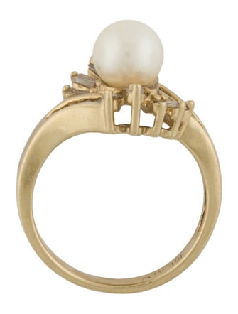 Ring 14K Cultured Pearl & Diamond Cluster Cocktail Ring