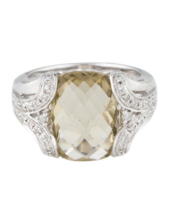 Ring 14K Quartz & Diamond Cocktail Ring