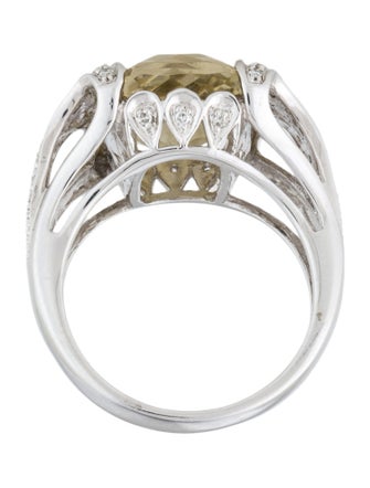 Ring 14K Quartz & Diamond Cocktail Ring