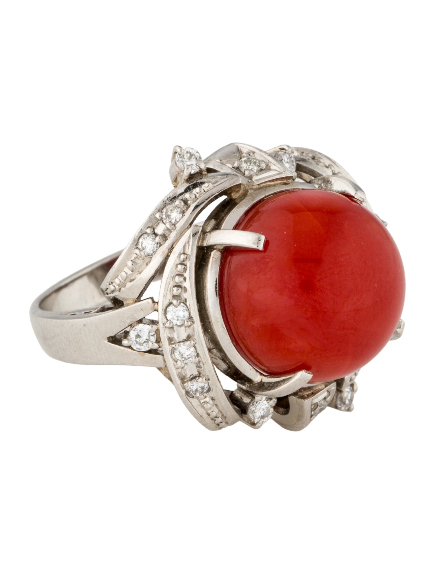 Ring Platinum Coral & Diamond Cocktail Ring