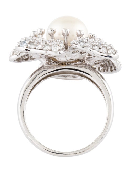 Ring 14K Pearl & Diamond Flower Cocktail Ring