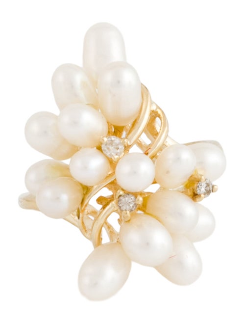 Ring 14K Pearl & Diamond Cluster Cocktail Ring