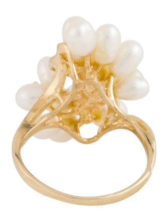Ring 14K Pearl & Diamond Cluster Cocktail Ring