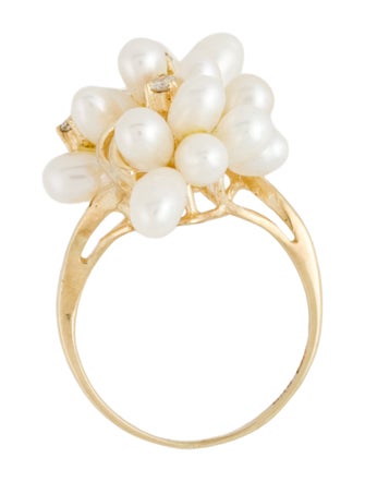 Ring 14K Pearl & Diamond Cluster Cocktail Ring