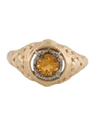 Ring 14K Citrine Ornate Cocktail Ring