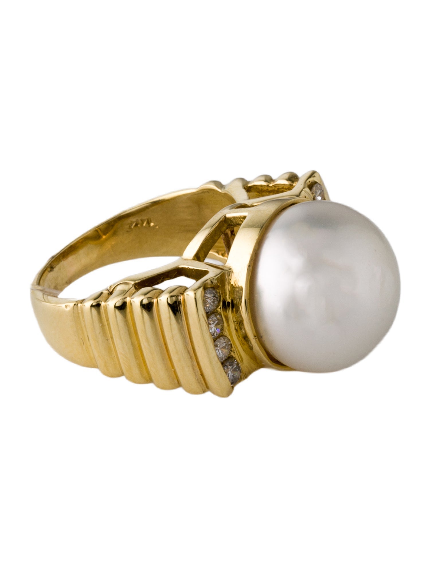 Ring 14K Pearl & Diamond Cocktail Ring