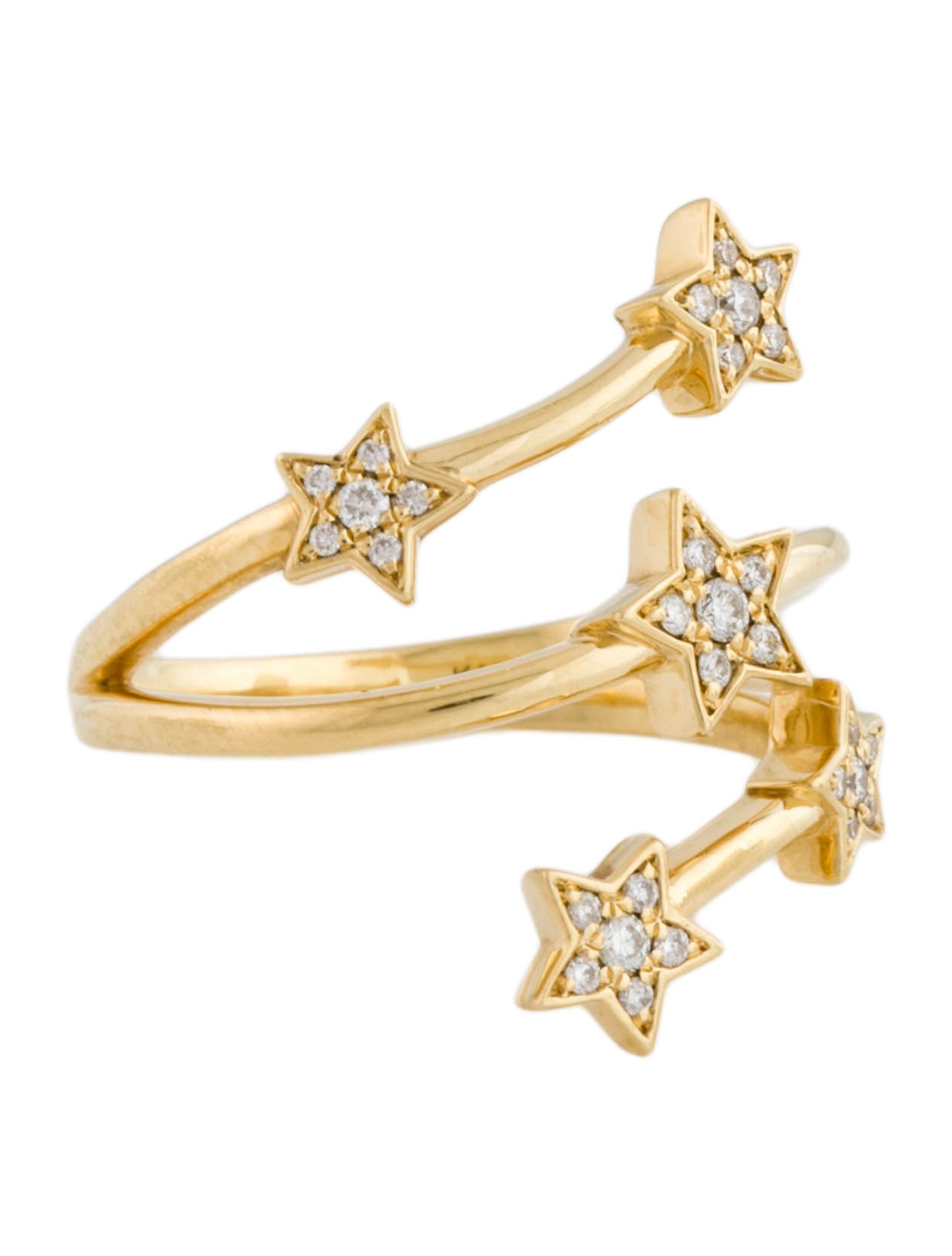 Ring 18K Diamond Stars Three Row Band