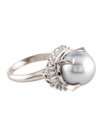 Ring Platinum Pearl & Diamond Cocktail Ring