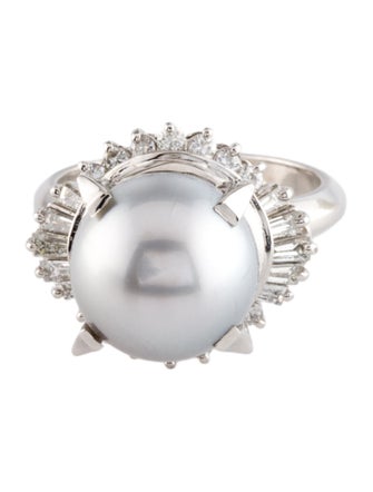 Ring Platinum Pearl & Diamond Cocktail Ring