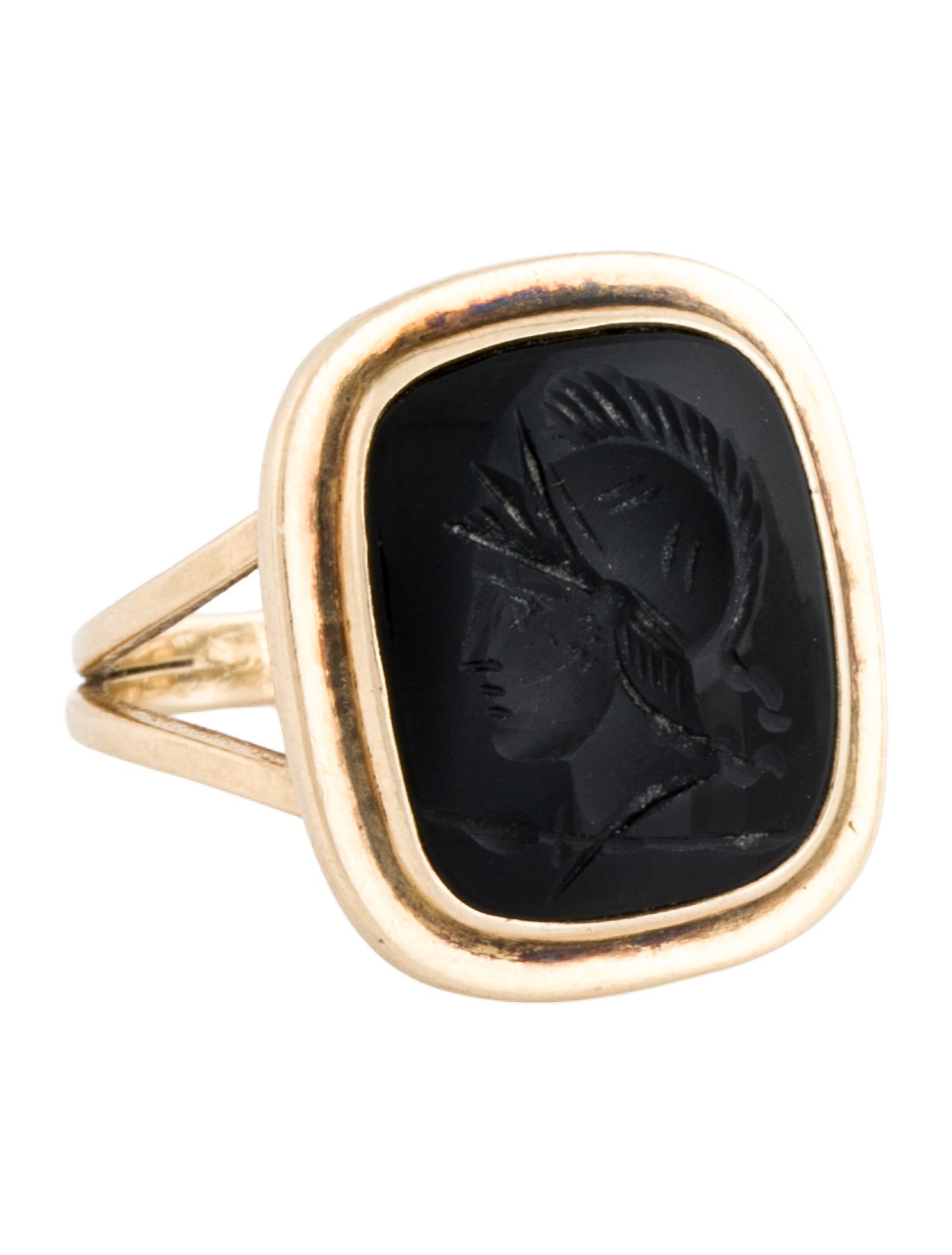 Ring 14K Onyx Carved Soldier Cocktail
