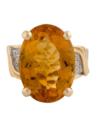 Ring 14K 17.27ct Citrine & Diamond Ring