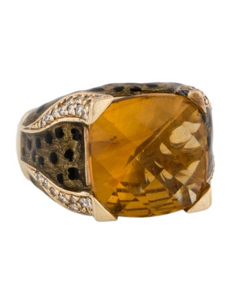 Ring 14K Citrine & Diamond Enamel Cheetah Cocktail