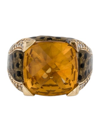 Ring 14K Citrine & Diamond Enamel Cheetah Cocktail
