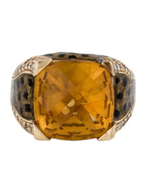 Ring 14K Citrine & Diamond Enamel Cheetah Cocktail