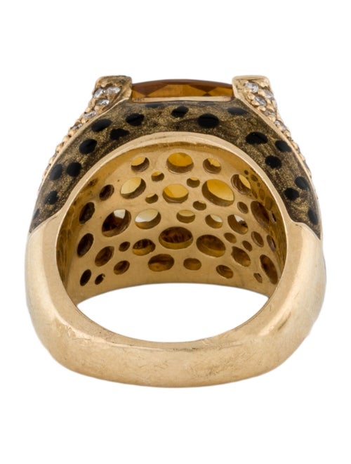 Ring 14K Citrine & Diamond Enamel Cheetah Cocktail