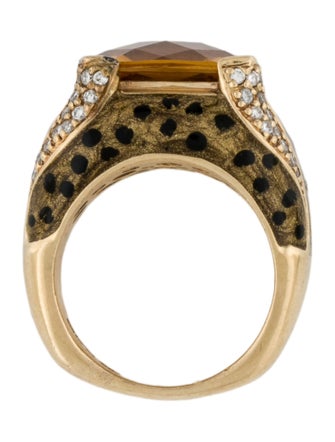 Ring 14K Citrine & Diamond Enamel Cheetah Cocktail