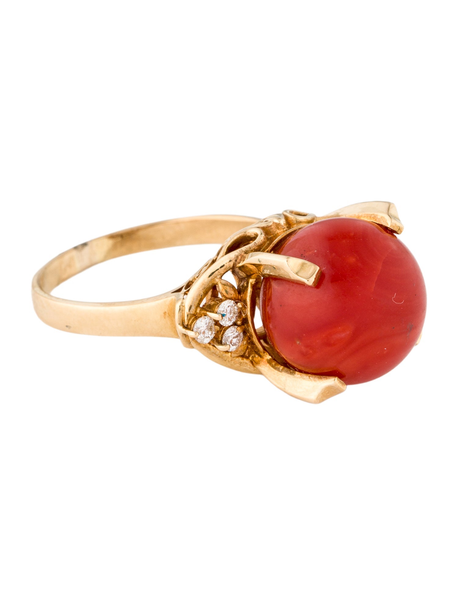 Ring 18K Coral & Diamond Cocktail Ring