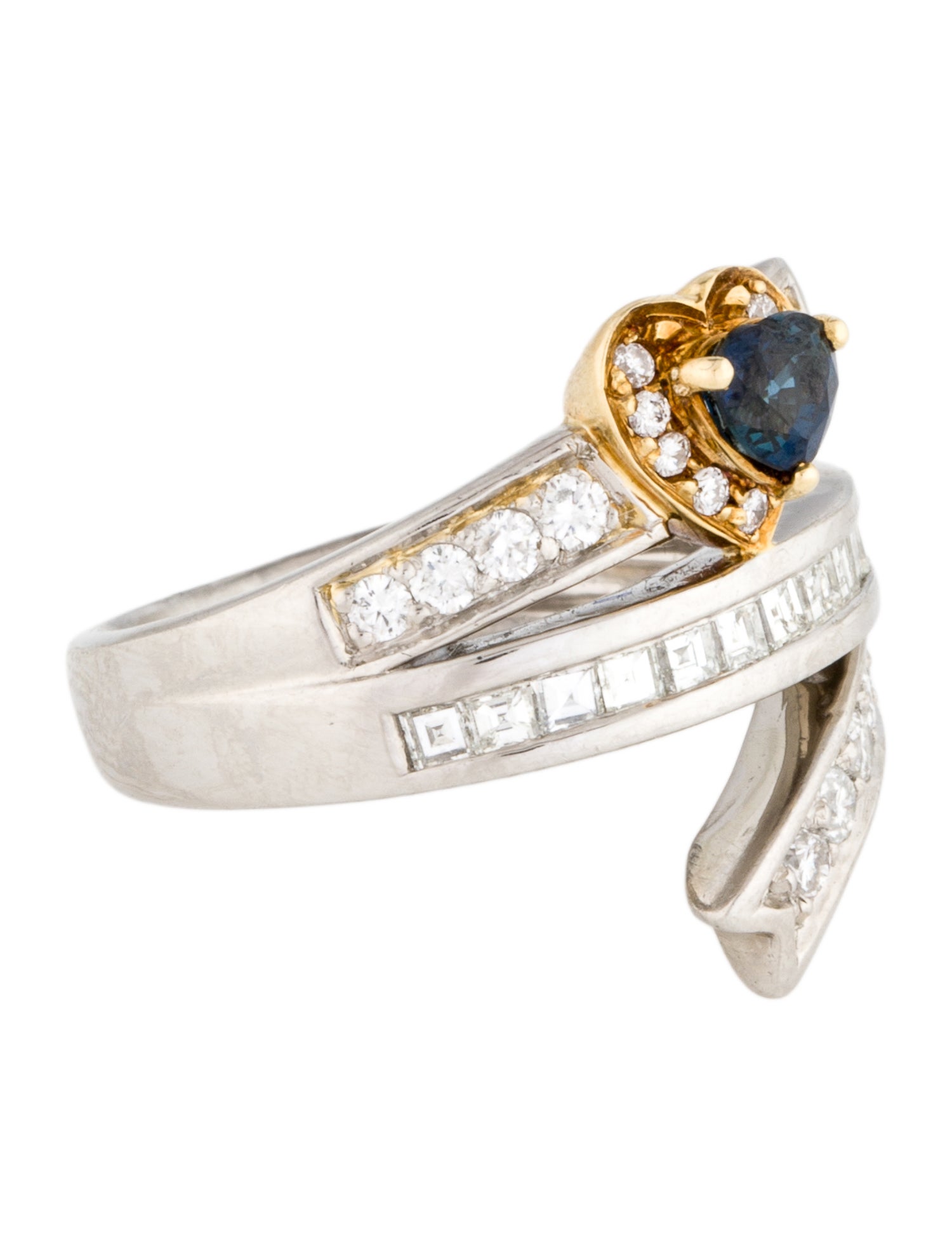 Ring Platinum Sapphire & Diamond Heart Wrap Cocktail Ring
