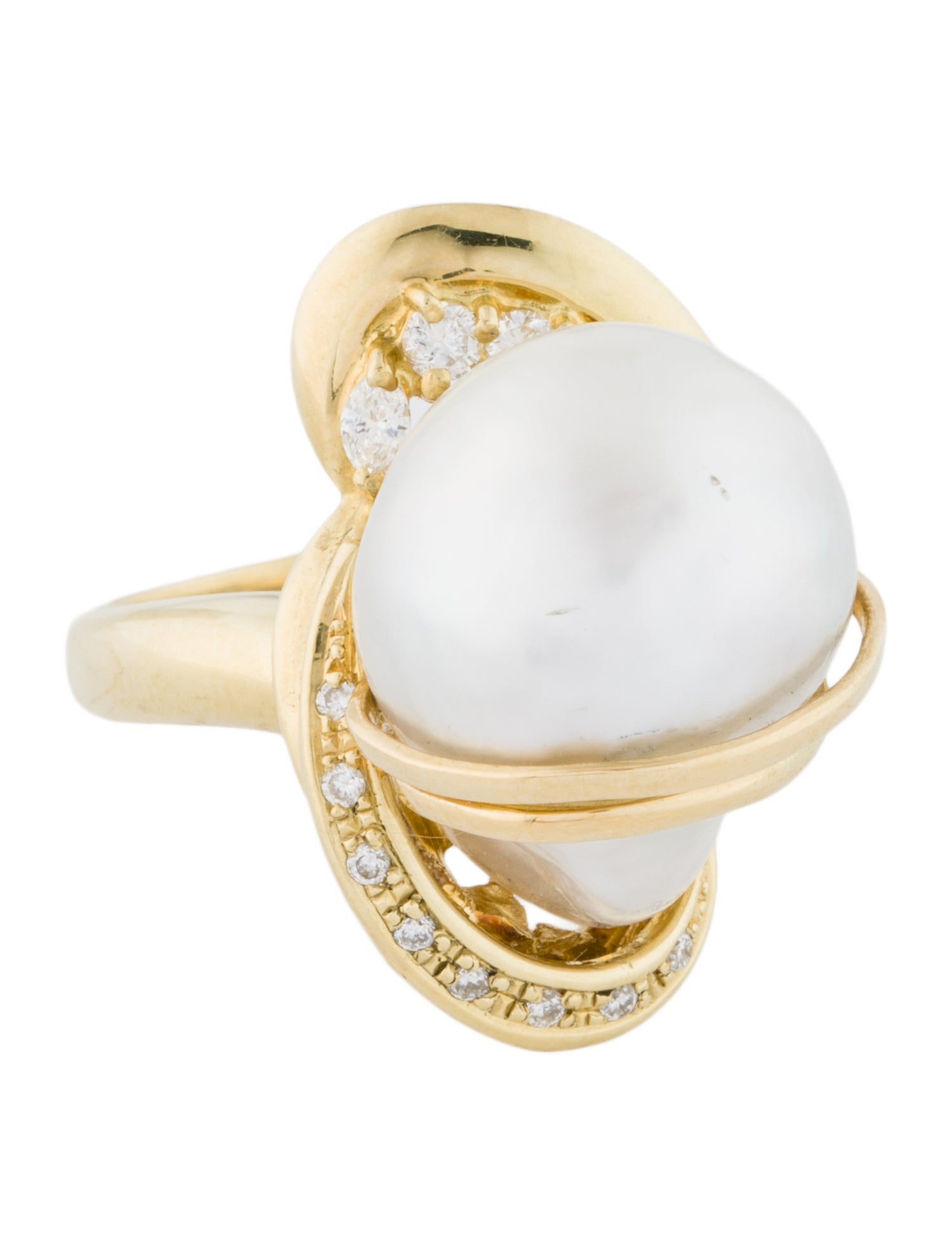 Ring 18K Pearl & Diamond Cocktail