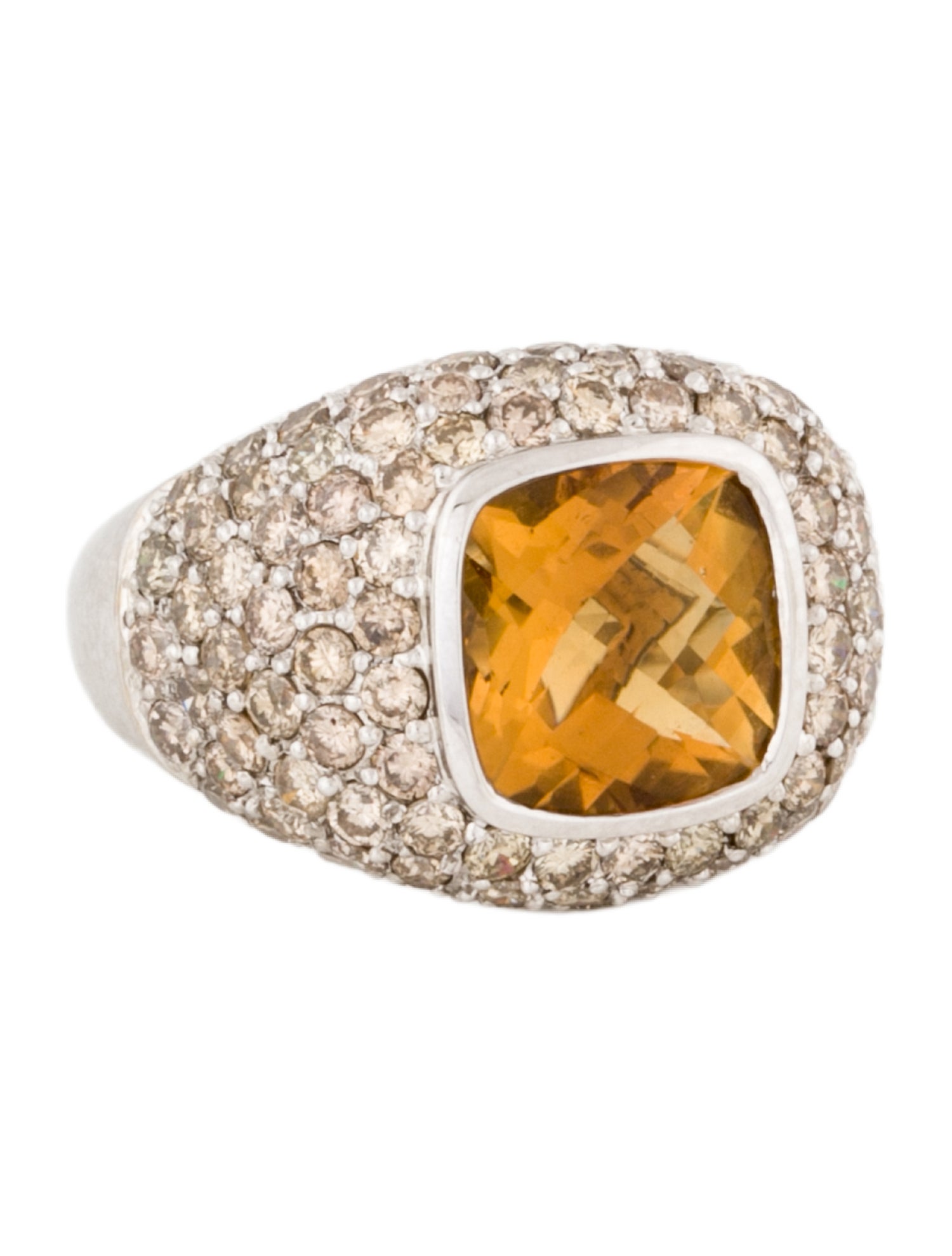 Ring 14K Citrine & Diamond Domed Pavé