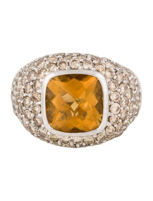 Ring 14K Citrine & Diamond Domed Pavé Ring