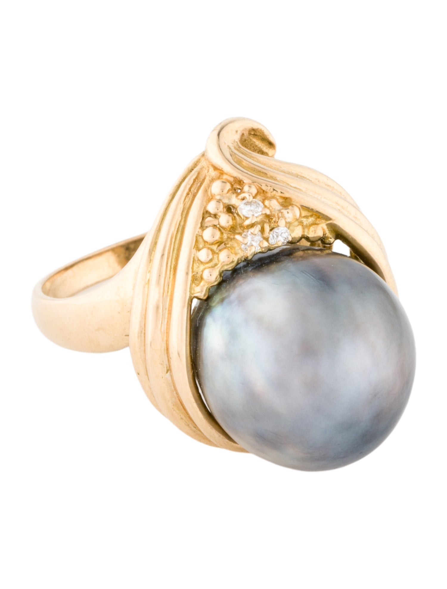 Ring 18K Pearl & Diamond Cocktail