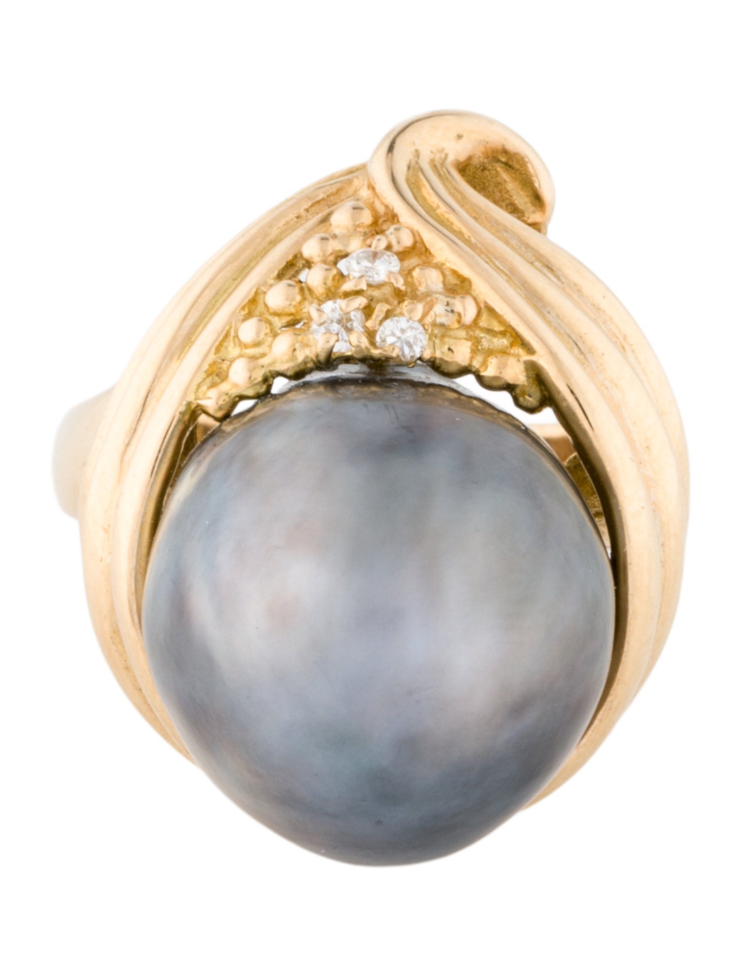 Ring 18K Pearl & Diamond Cocktail