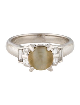 Ring Platinum 2.07ct Cats Eye Chrysoberyl & Diamond Cocktail Ring