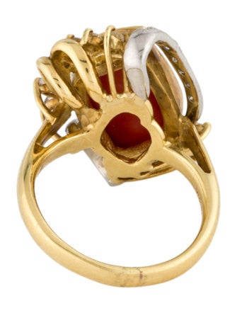 Ring 18K Coral & Diamond Cocktail Ring