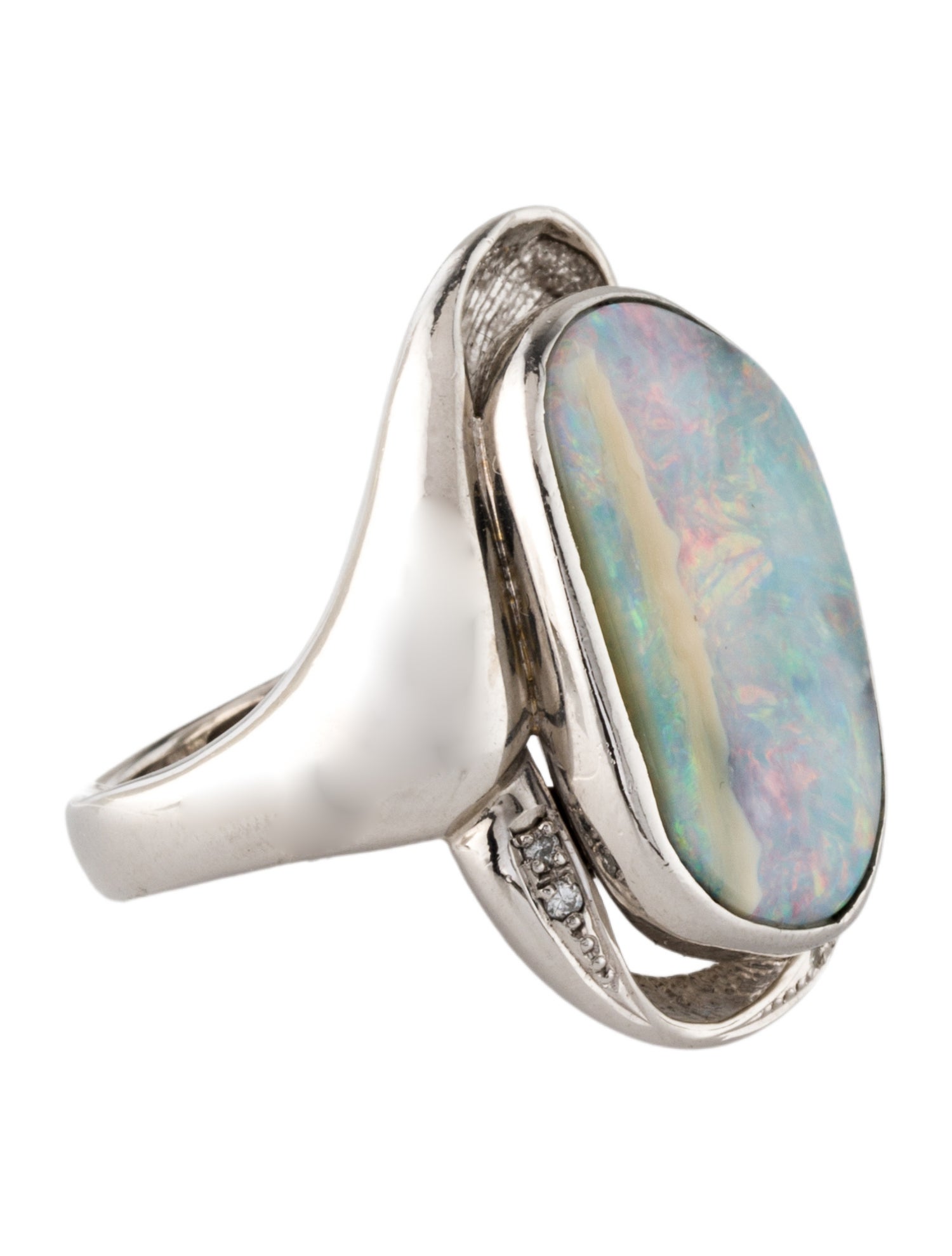 Ring Platinum Boulder Opal & Diamond Cocktail Ring