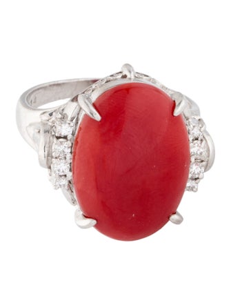 Ring Platinum Coral & Diamond Cocktail Ring