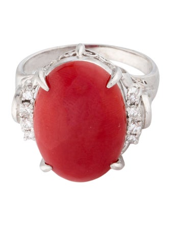 Ring Platinum Coral & Diamond Cocktail Ring