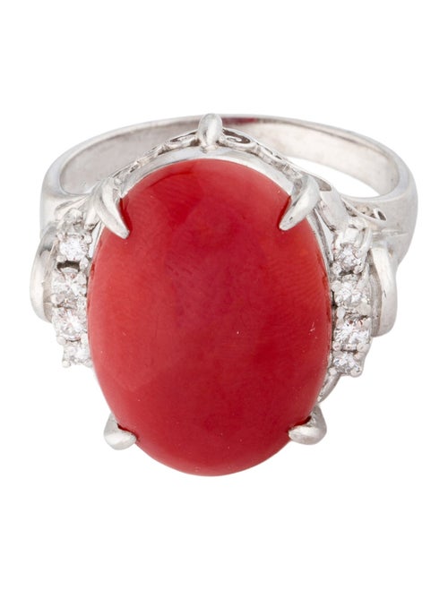 Ring Platinum Coral & Diamond Cocktail Ring