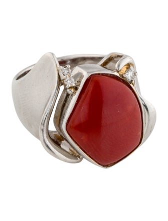 Ring Platinum Coral & Diamond Cocktail Ring