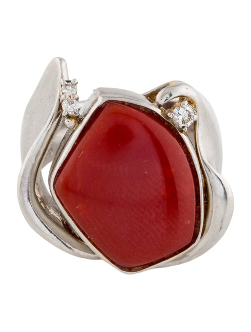 Ring Platinum Coral & Diamond Cocktail Ring