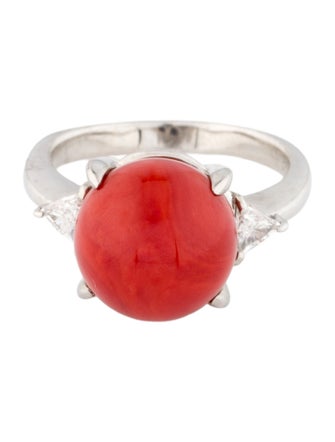 Ring Platinum Coral & Diamond Cocktail Ring