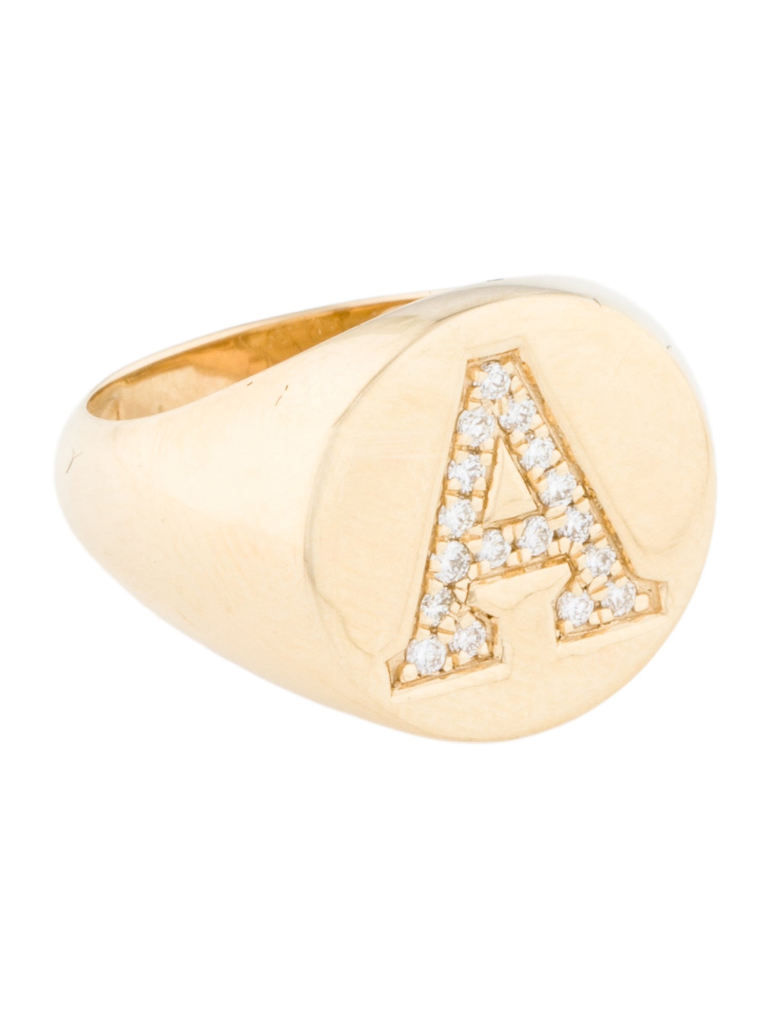 Ring 14K Diamond Letter "A" Signet Midi Ring