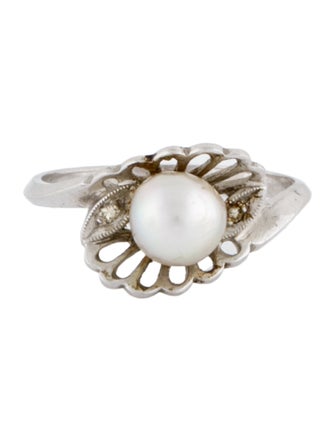 Ring 14K Pearl & Diamond Cocktail Ring