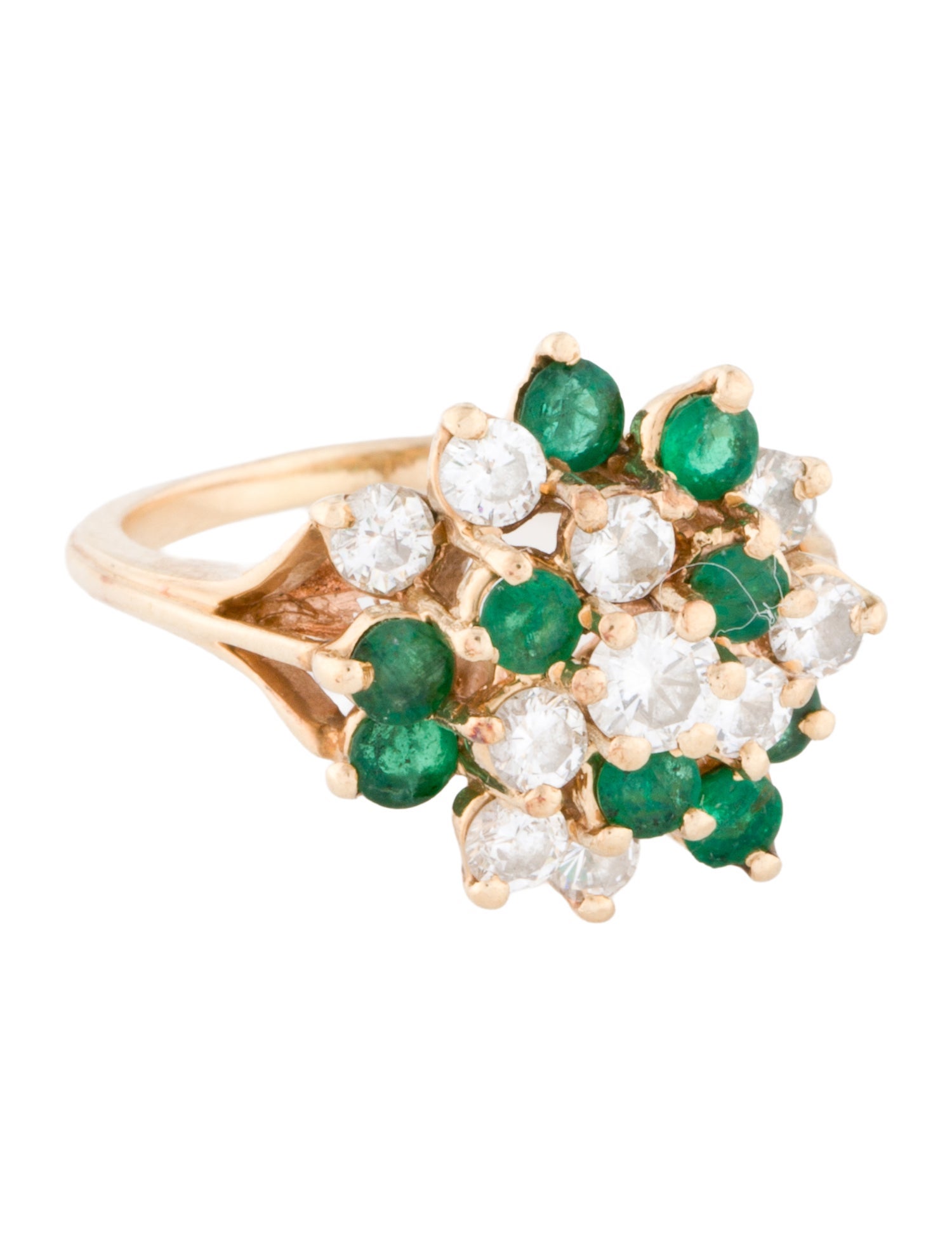 Ring 14K 1.03ctw Diamond & Emerald Cluster Cocktail