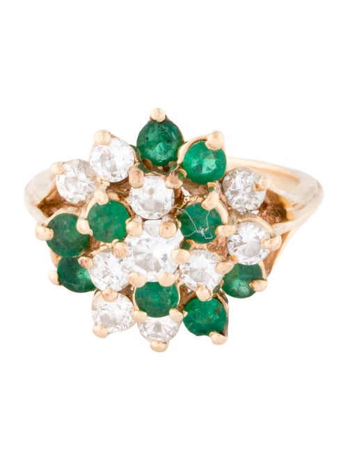 Ring 14K 1.03ctw Diamond & Emerald Cluster Cocktail Ring