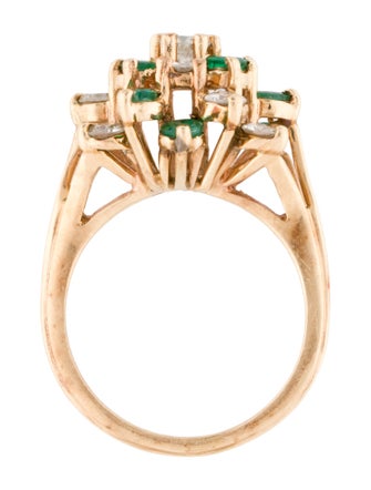 Ring 14K 1.03ctw Diamond & Emerald Cluster Cocktail Ring
