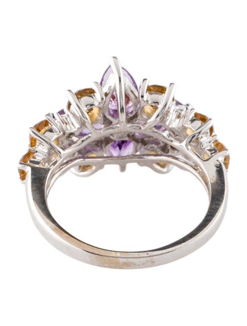 Ring 18K 1.63ct Amethyst, 1.46ct Citrine & Diamond Floral Cocktail Ring
