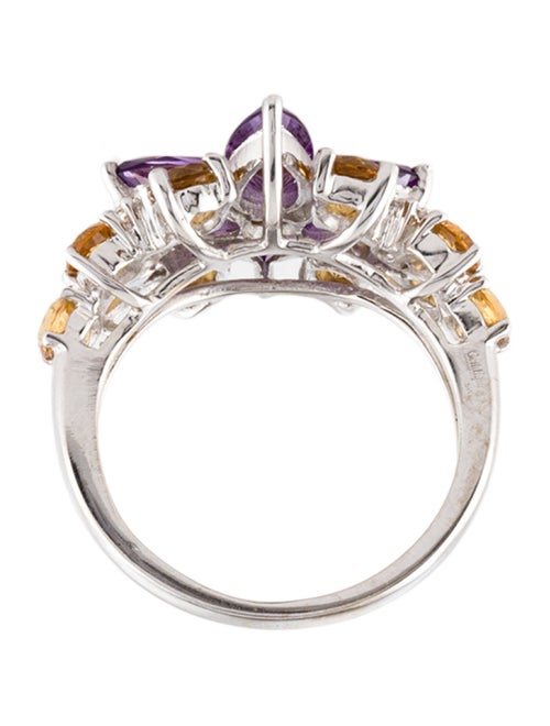 Ring 18K 1.63ct Amethyst, 1.46ct Citrine & Diamond Floral Cocktail Ring