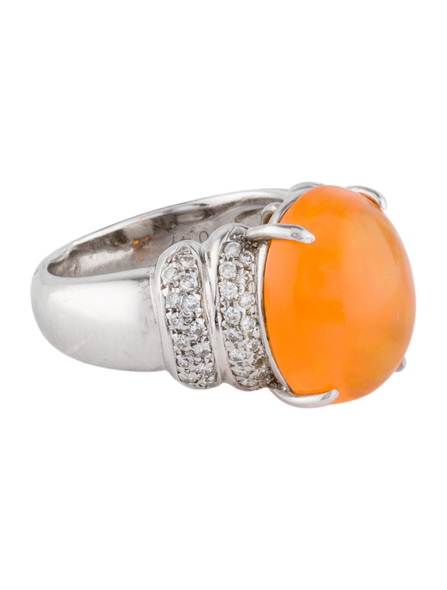 Ring Platinum Fire Opal & Diamond Cocktail