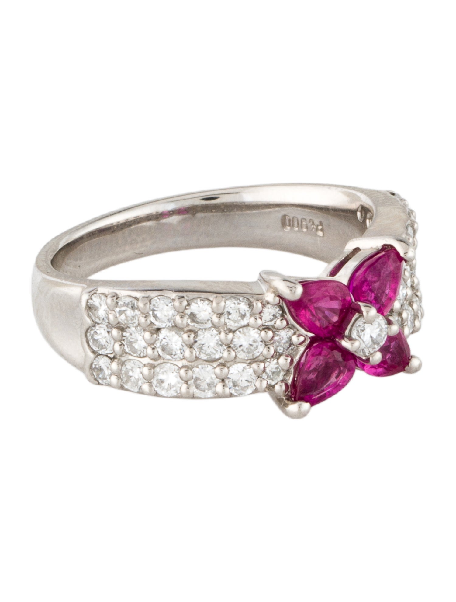 Ring Platinum Ruby & Diamond Flower Cocktail