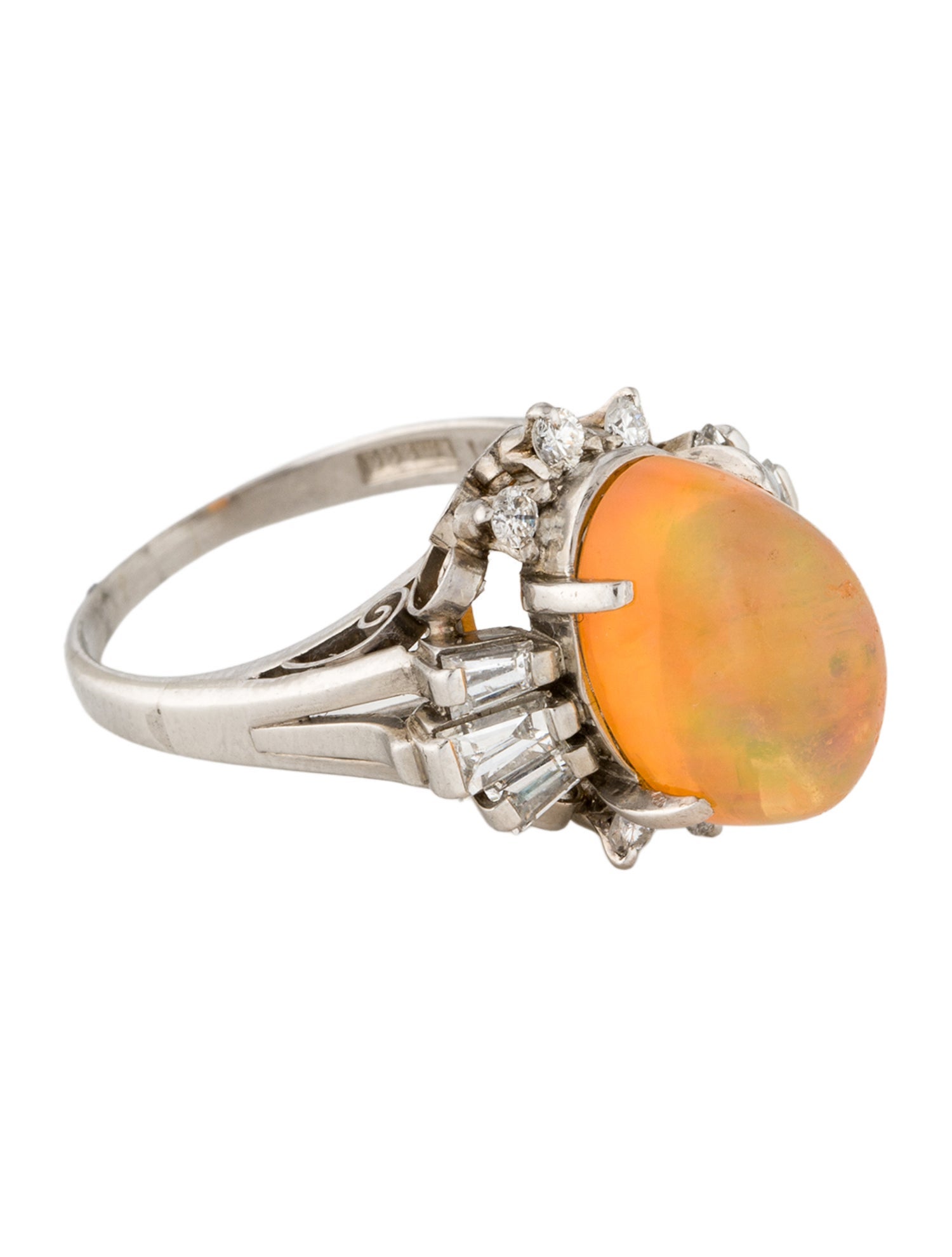 Ring Platinum 4.62ct Fire Opal & Diamond Cocktail Ring