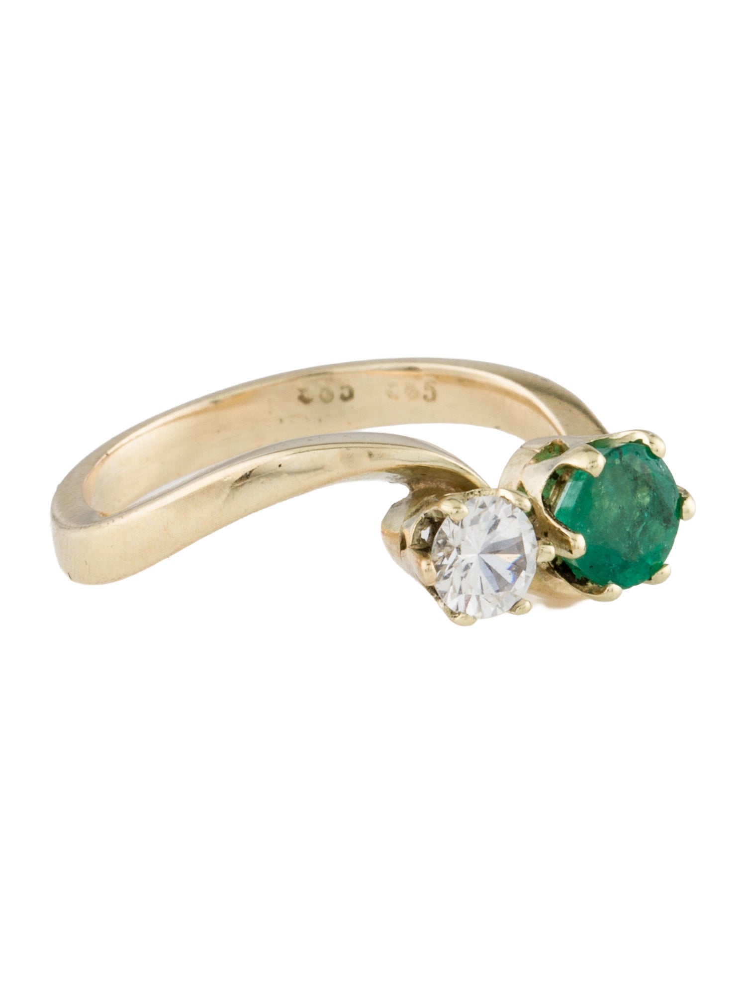 Ring 14K Colorless Sapphire & Emerald Moi et Toi
